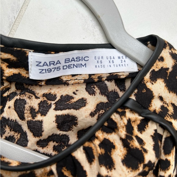 Zara Leopard Blouse with Faux Leather Trimming - Picture 4 of 5